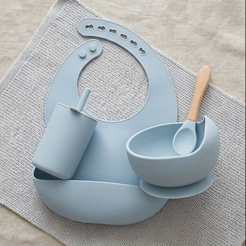 Baby Lyra 5-Piece Silicone Feeding Set - Suction Plate, Bowl & 2 Bibs