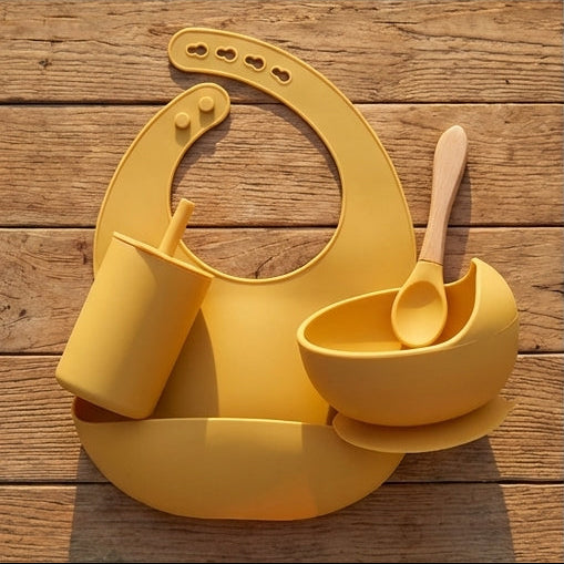 Baby Lyra 5-Piece Silicone Feeding Set - Suction Plate, Bowl & 2 Bibs
