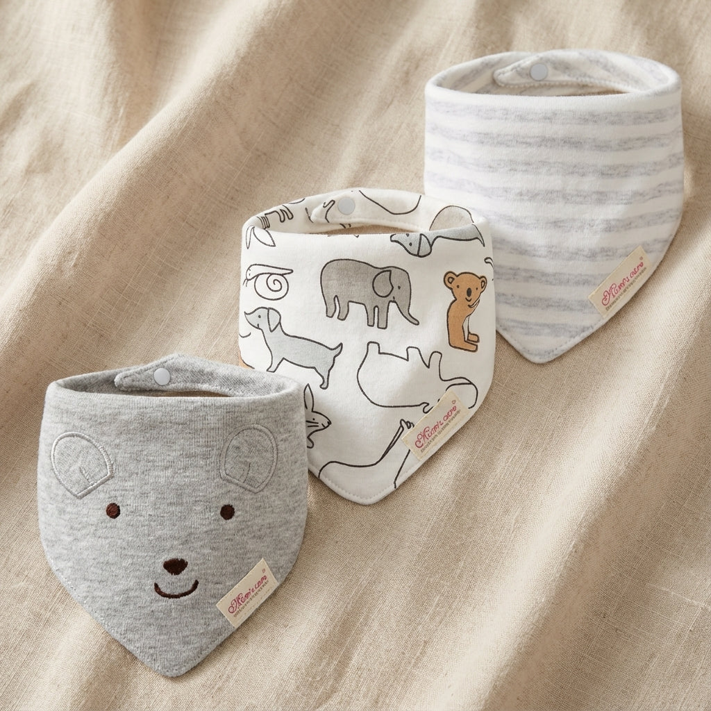 Baby Lyra 3-Piece Cotton Bandana Bib Set - Easy Clean