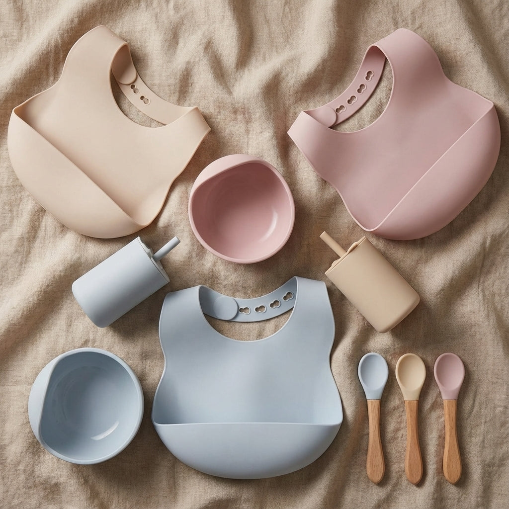 Baby Lyra 5-Piece Silicone Feeding Set - Suction Plate, Bowl & 2 Bibs