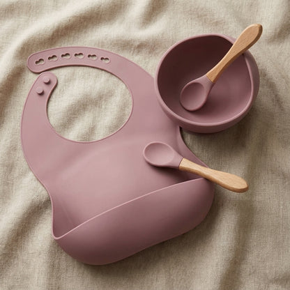 Baby Lyra 5-Piece Silicone Feeding Set - Suction Plate, Bowl & 2 Bibs
