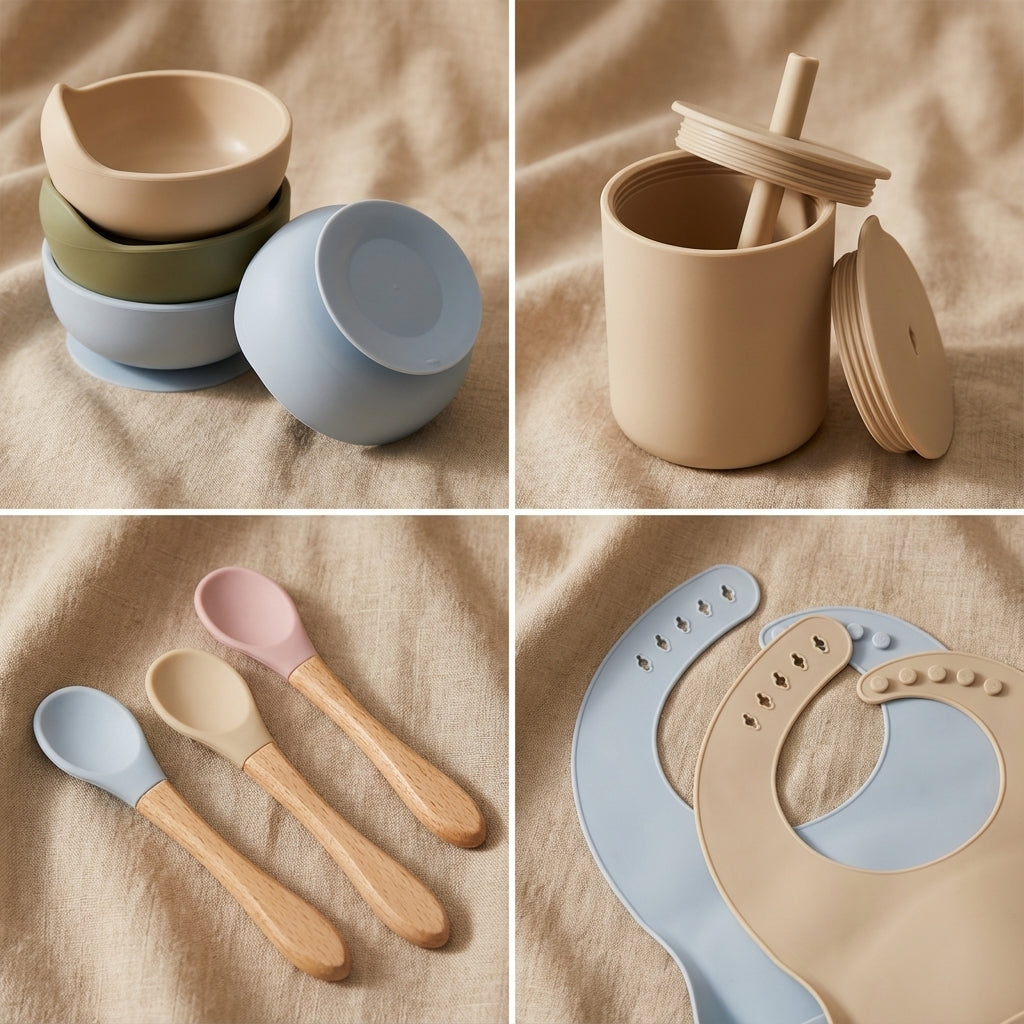 Baby Lyra 5-Piece Silicone Feeding Set - Suction Plate, Bowl & 2 Bibs