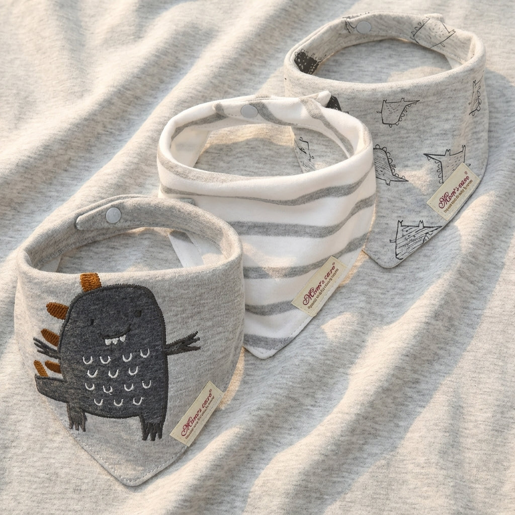 Baby Lyra 3-Piece Cotton Bandana Bib Set - Easy Clean
