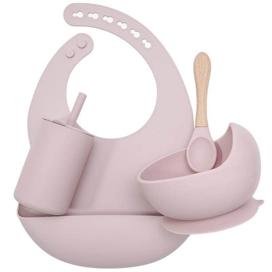 Baby Lyra 5-Piece Silicone Feeding Set - Suction Plate, Bowl & 2 Bibs